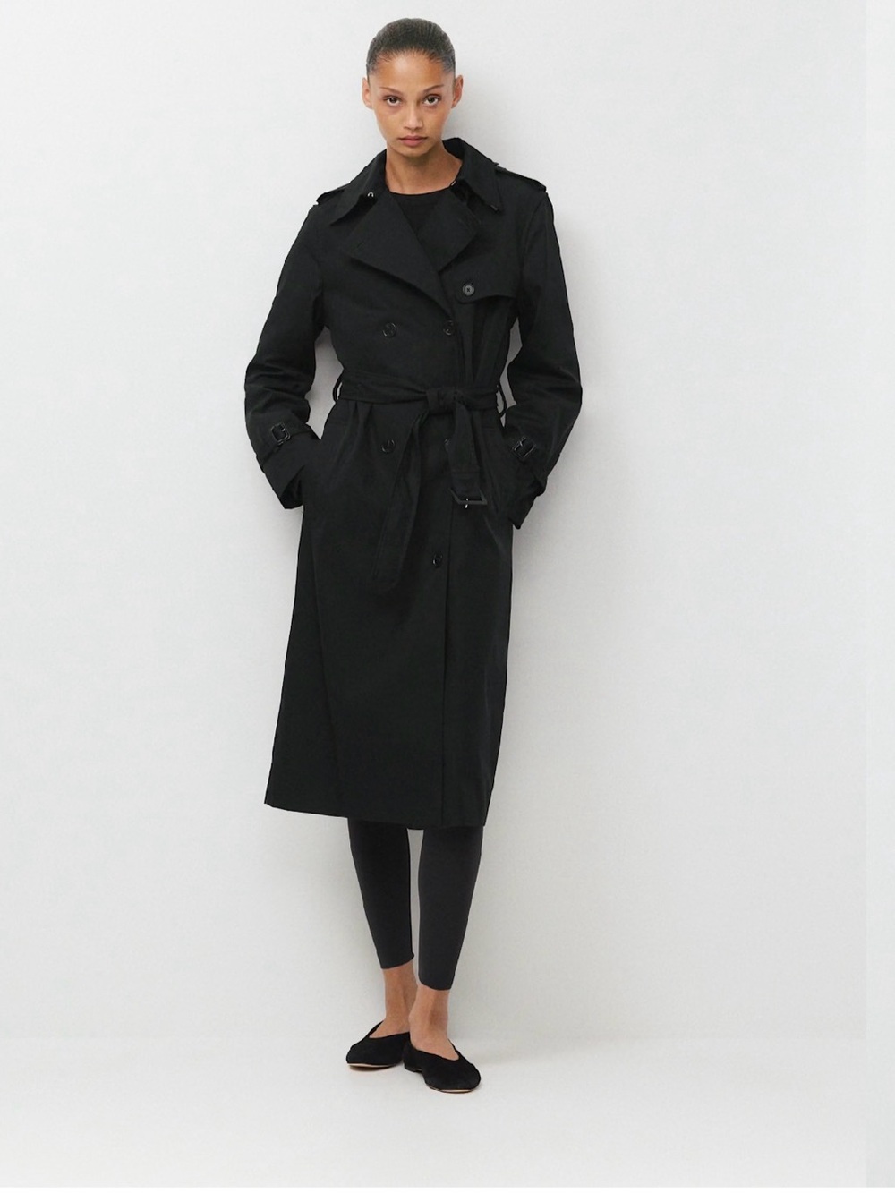 Aritzia Black Double-Breasted Trench with Belt